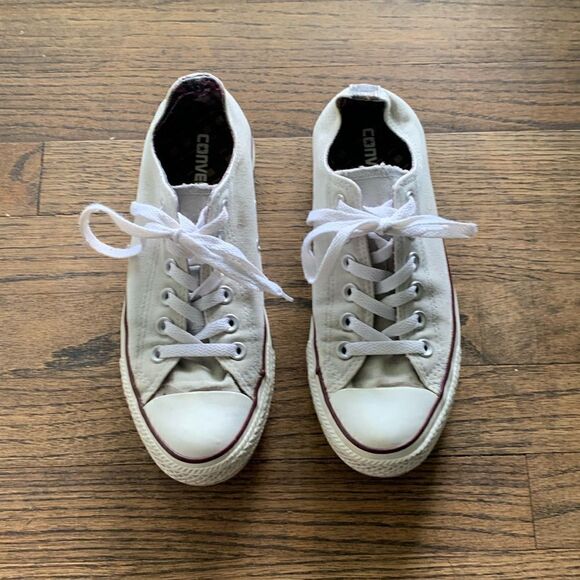 Converse All Stars beige with plaid trim lace up sneakers woman’s size 7.5 - Picture 1 of 9